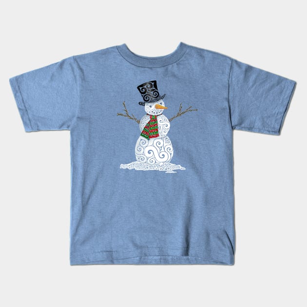 Swirly Snowman Kids T-Shirt by VectorInk